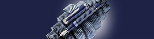 Stilou Souveran M815 Striped Blue F, penita aur 18k, accesorii placate cu paladiu, corp albastru/argintiu, Pelikan